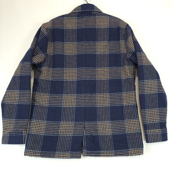 Jachs NY Sherpa Lined Blue Plaid‎ Shirt Jacket Wool Blend Men L Buttons Pockets - Picture 4 of 16